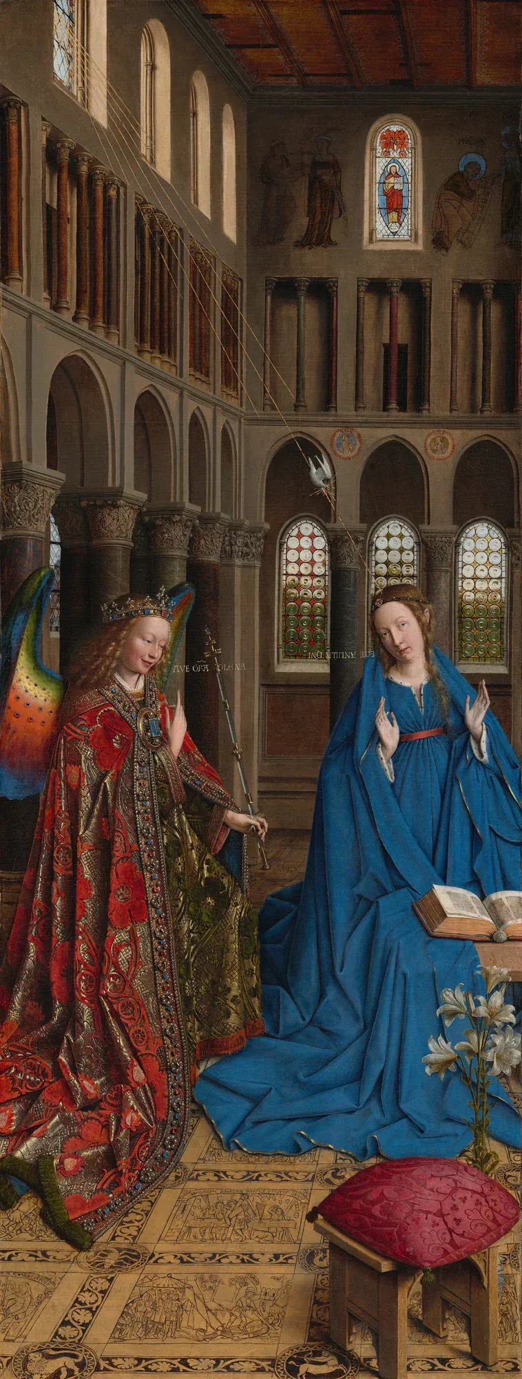 Jan van Eyck’s Annunciation, showing the Virgin Mary in an intense blue garment
