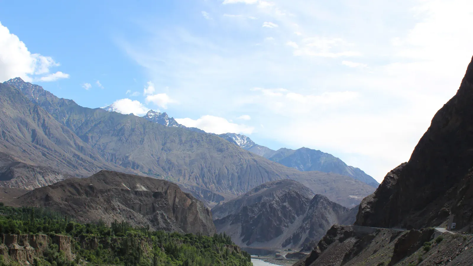 Blue sky above a mountain valley in Gilgit-Baltistan, Pakistan